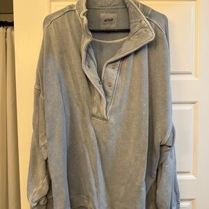 Aerie Soft Blue Button-Up Sweatshirt